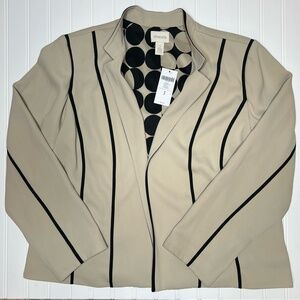 Chicos Blazer Tan Black Circle‎ Design Lining Size 3 (XL 16) NWT